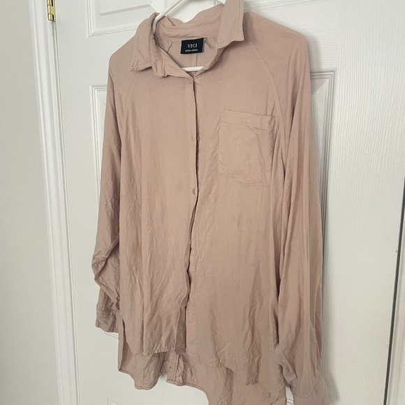 VICI linen-blend oversized button up blouse - Picture 1 of 4